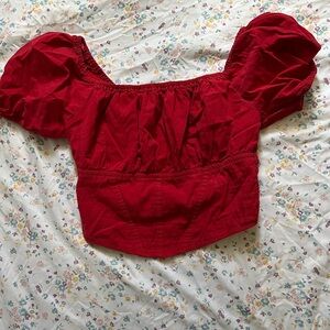 Chic Red Puff Sleeve Blouse